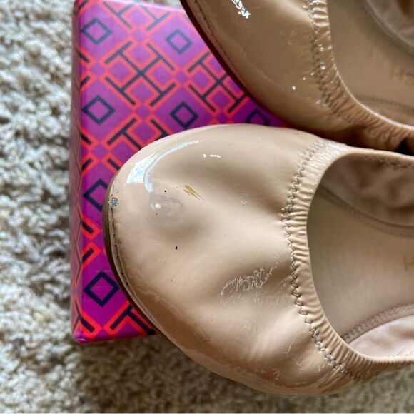 Tory Burch Eddie Leather Goan Sand Cream Tan Ballet Flat Size 7.5 - Picture 8 of 11